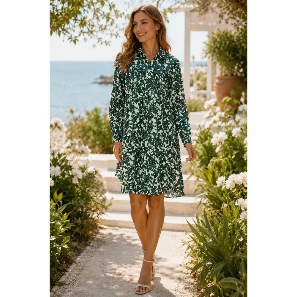 Tory Burch Issy Vine Shirtdress in Green Size 0